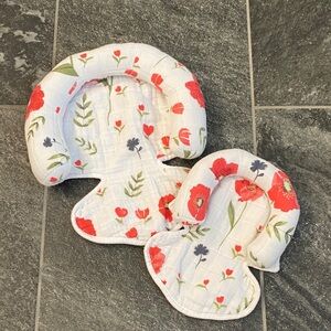 Little Unicorn Floral Baby Head Support Cushion - White with Red Poppy Print